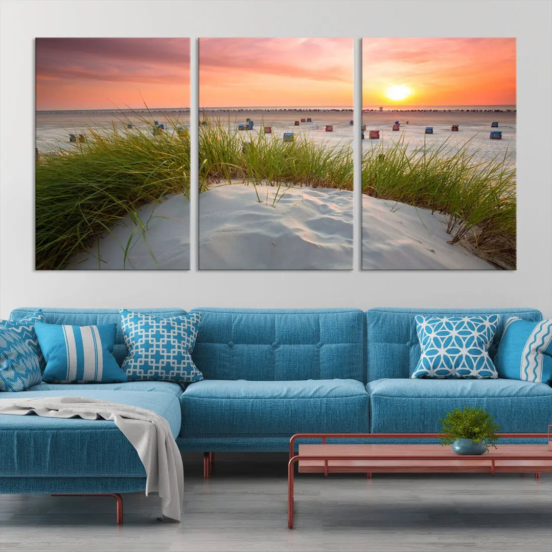 Ocean Beach Wall Art Canvas Print Sunset Artwork Print Coastal Wall Art