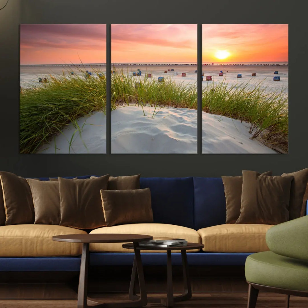 Ocean Beach Wall Art Canvas Print Sunset Artwork Print Coastal Wall Art