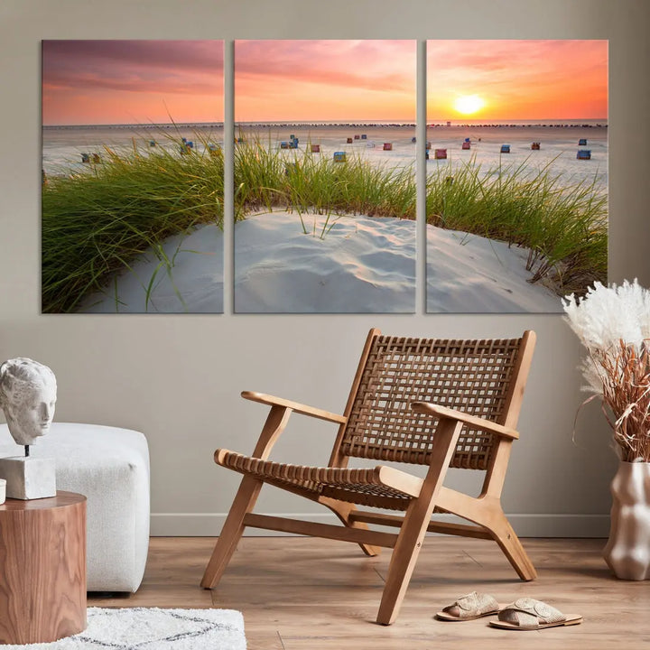 Ocean Beach Wall Art Canvas Print Sunset Artwork Print Coastal Wall Art