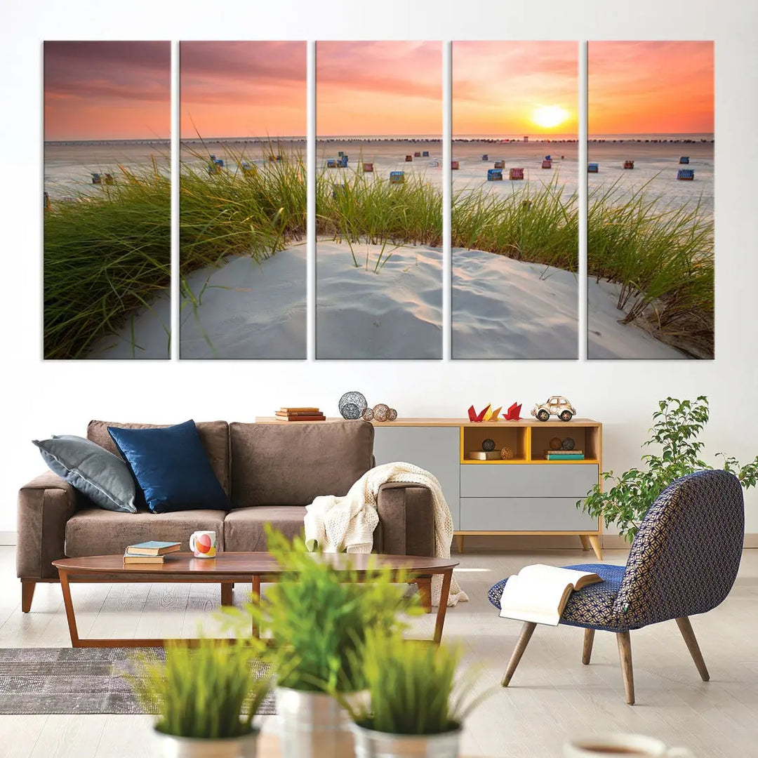 Ocean Beach Wall Art Canvas Print Sunset Artwork Print Coastal Wall Art