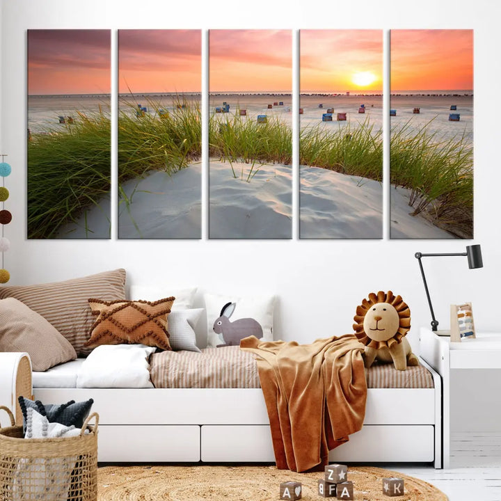 Ocean Beach Wall Art Canvas Print Sunset Artwork Print Coastal Wall Art