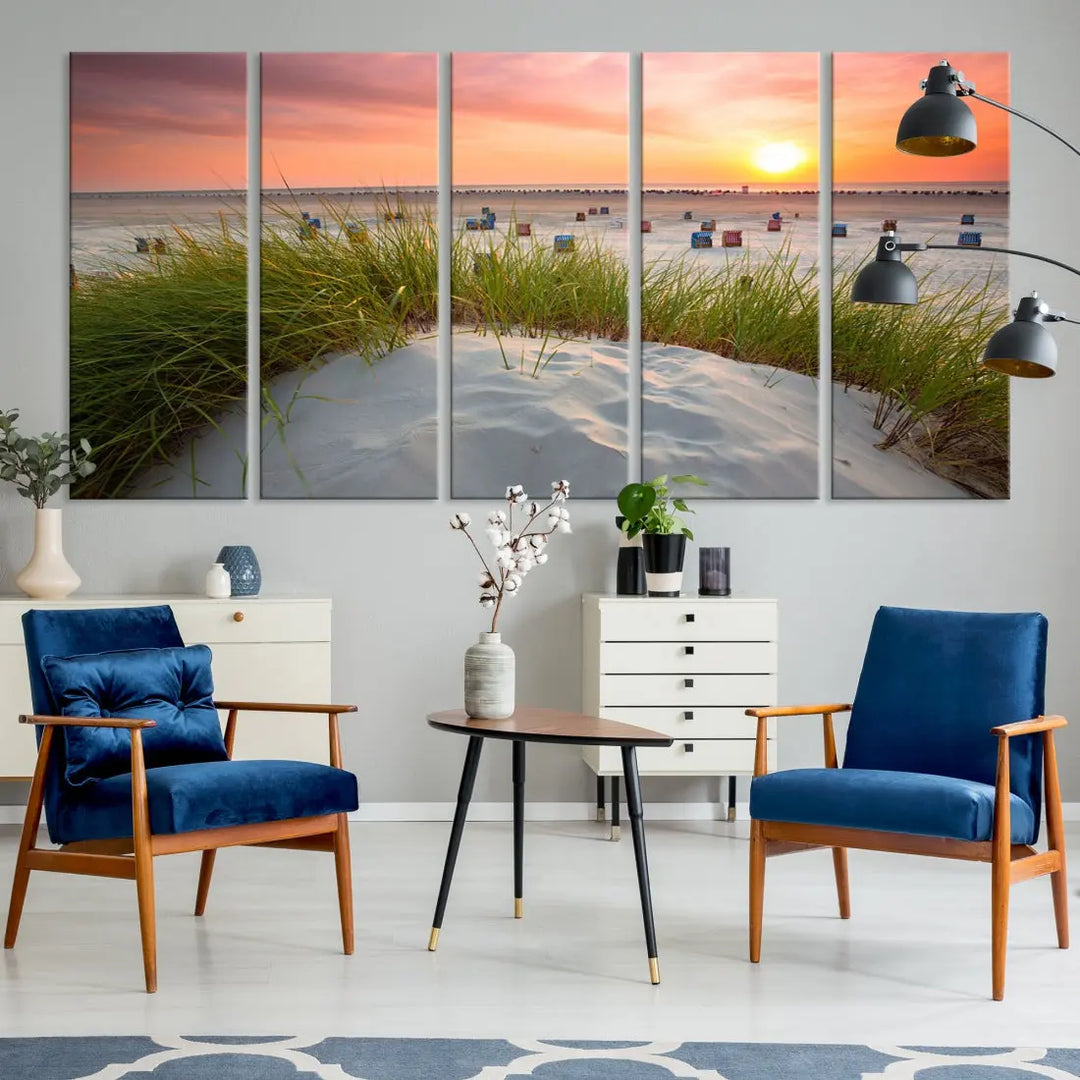 Ocean Beach Wall Art Canvas Print Sunset Artwork Print Coastal Wall Art