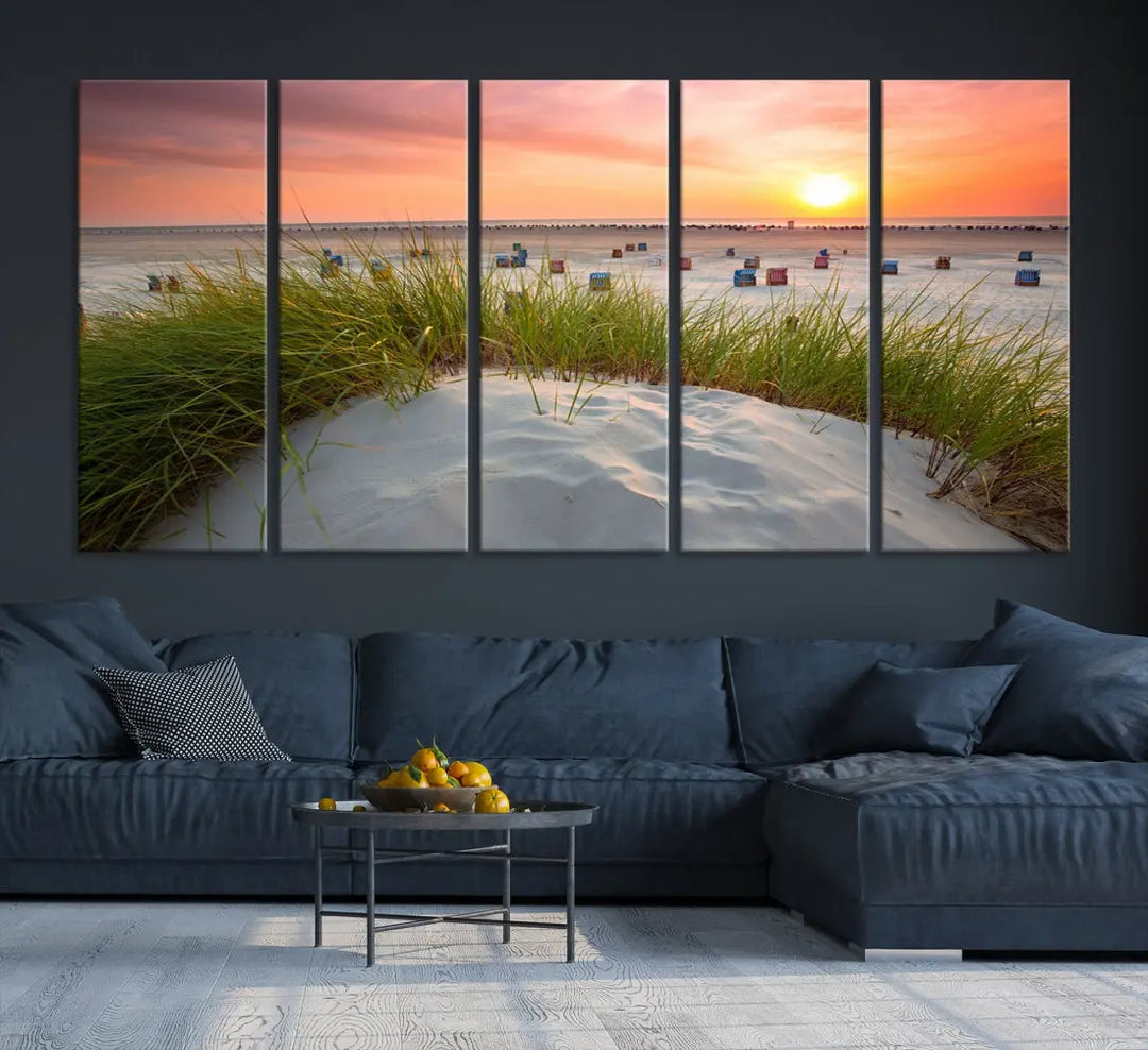 Ocean Beach Wall Art Canvas Print Sunset Artwork Print Coastal Wall Art