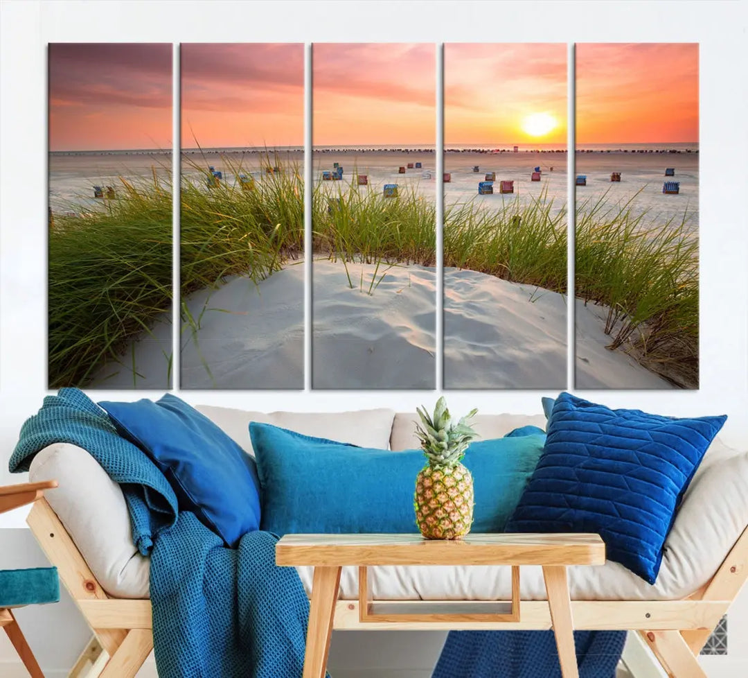 Ocean Beach Wall Art Canvas Print Sunset Artwork Print Coastal Wall Art