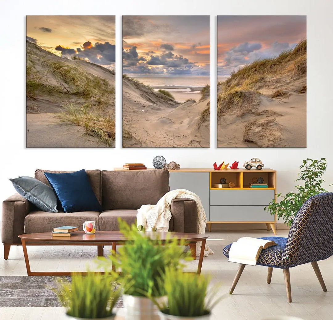 Ocean Beach Wall Art Canvas Print Sunset Artwork Print Coastal Wall Art