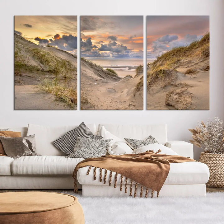 Ocean Beach Wall Art Canvas Print Sunset Artwork Print Coastal Wall Art