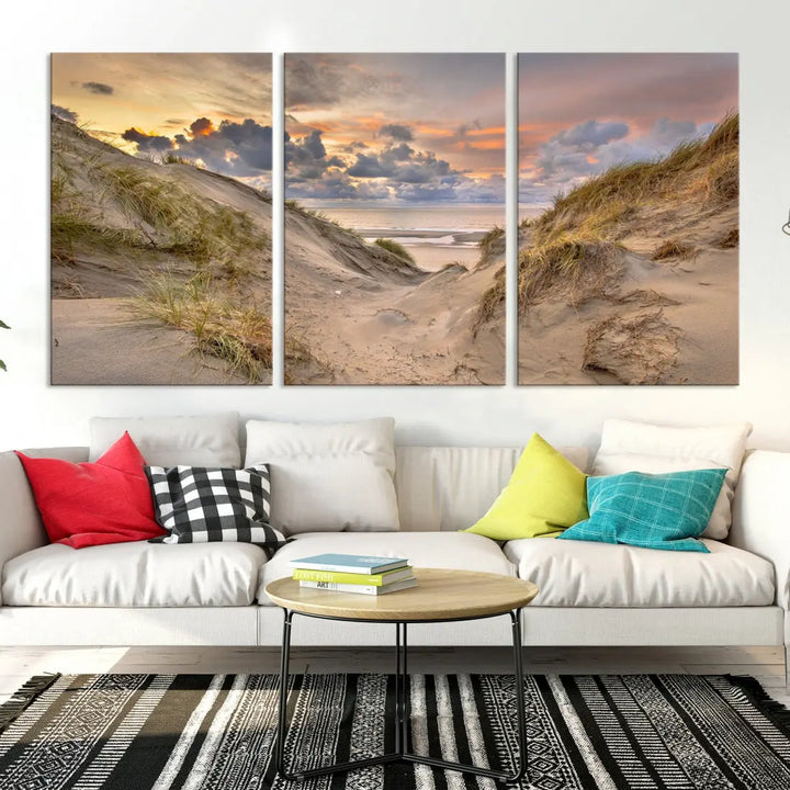 Ocean Beach Wall Art Canvas Print Sunset Artwork Print Coastal Wall Art