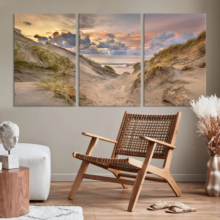 Ocean Beach Wall Art Canvas Print Sunset Artwork Print Coastal Wall Art