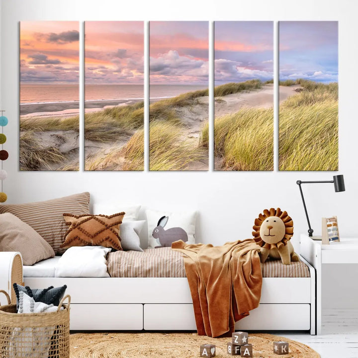 Ocean Beach Wall Art Canvas Print Sunset Artwork Print Coastal Wall Art