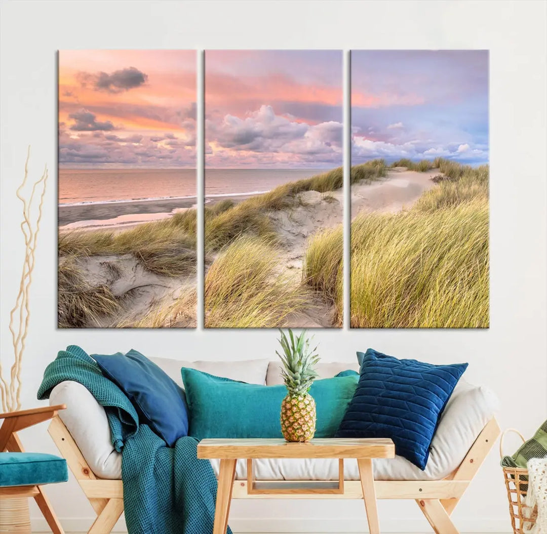 Ocean Beach Wall Art Canvas Print Sunset Artwork Print Coastal Wall Art