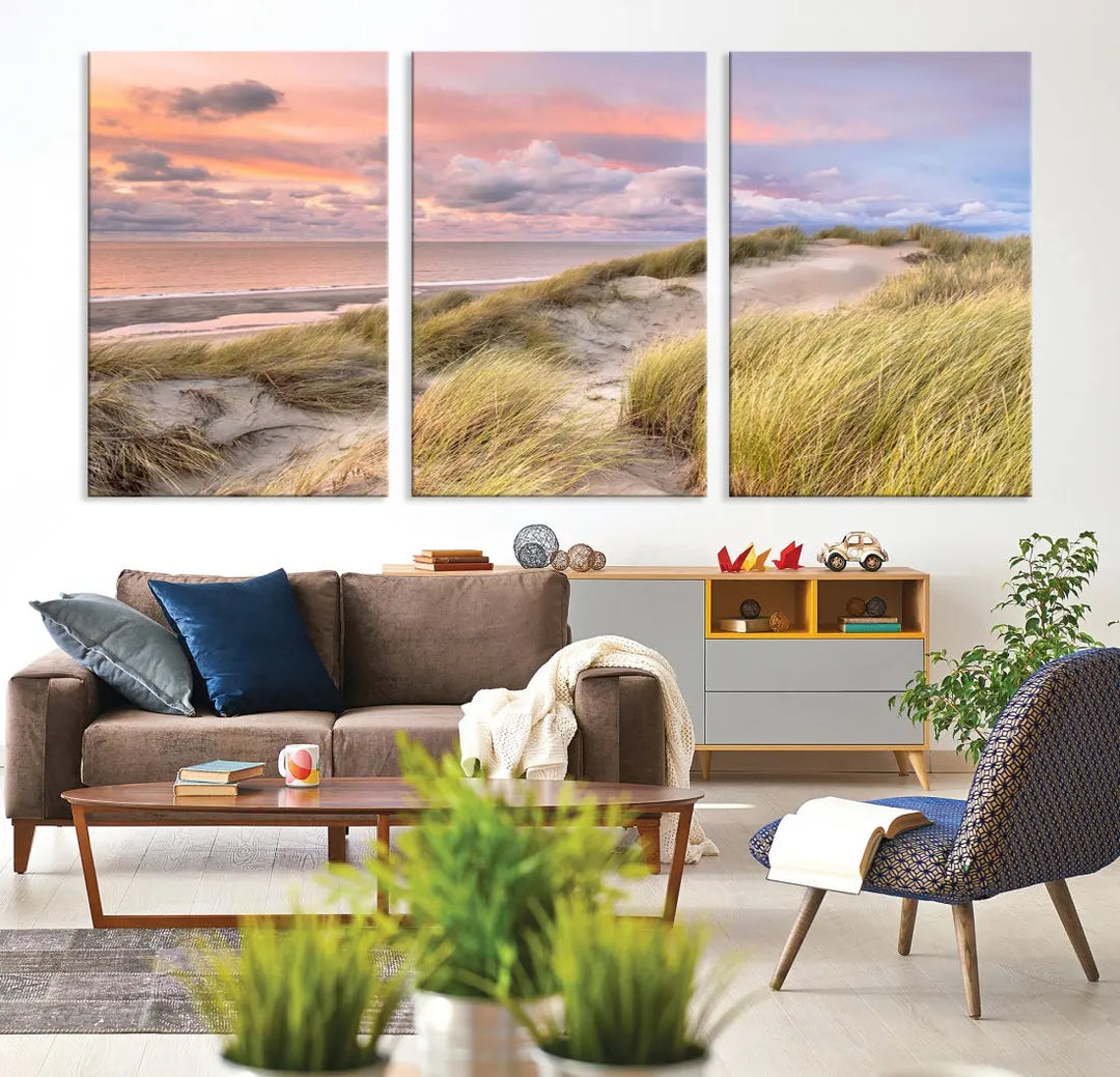 Ocean Beach Wall Art Canvas Print Sunset Artwork Print Coastal Wall Art