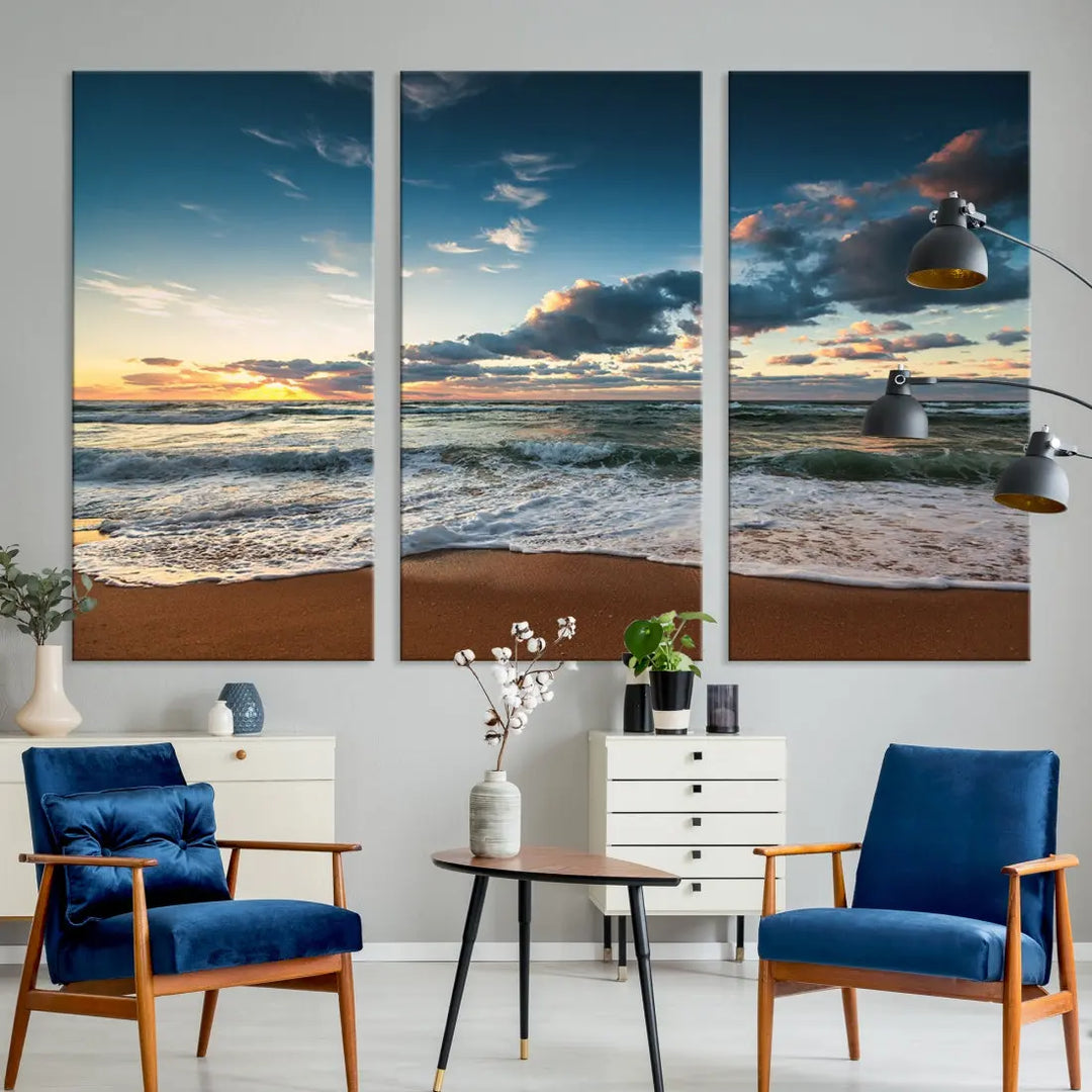 Ocean Beach Wall Art Canvas Print Sunset Artwork Print Coastal Wall Art