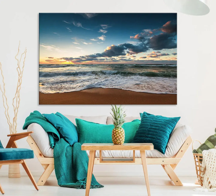 Ocean Beach Wall Art Canvas Print Sunset Artwork Print Coastal Wall Art