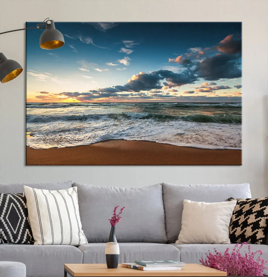 Ocean Beach Wall Art Canvas Print Sunset Artwork Print Coastal Wall Art