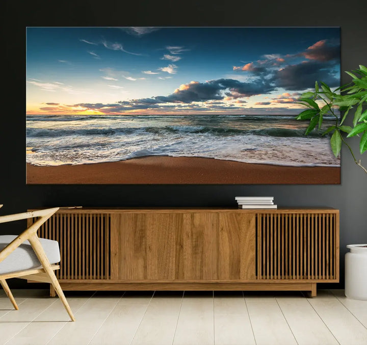 Ocean Beach Wall Art Canvas Print Sunset Artwork Print Coastal Wall Art