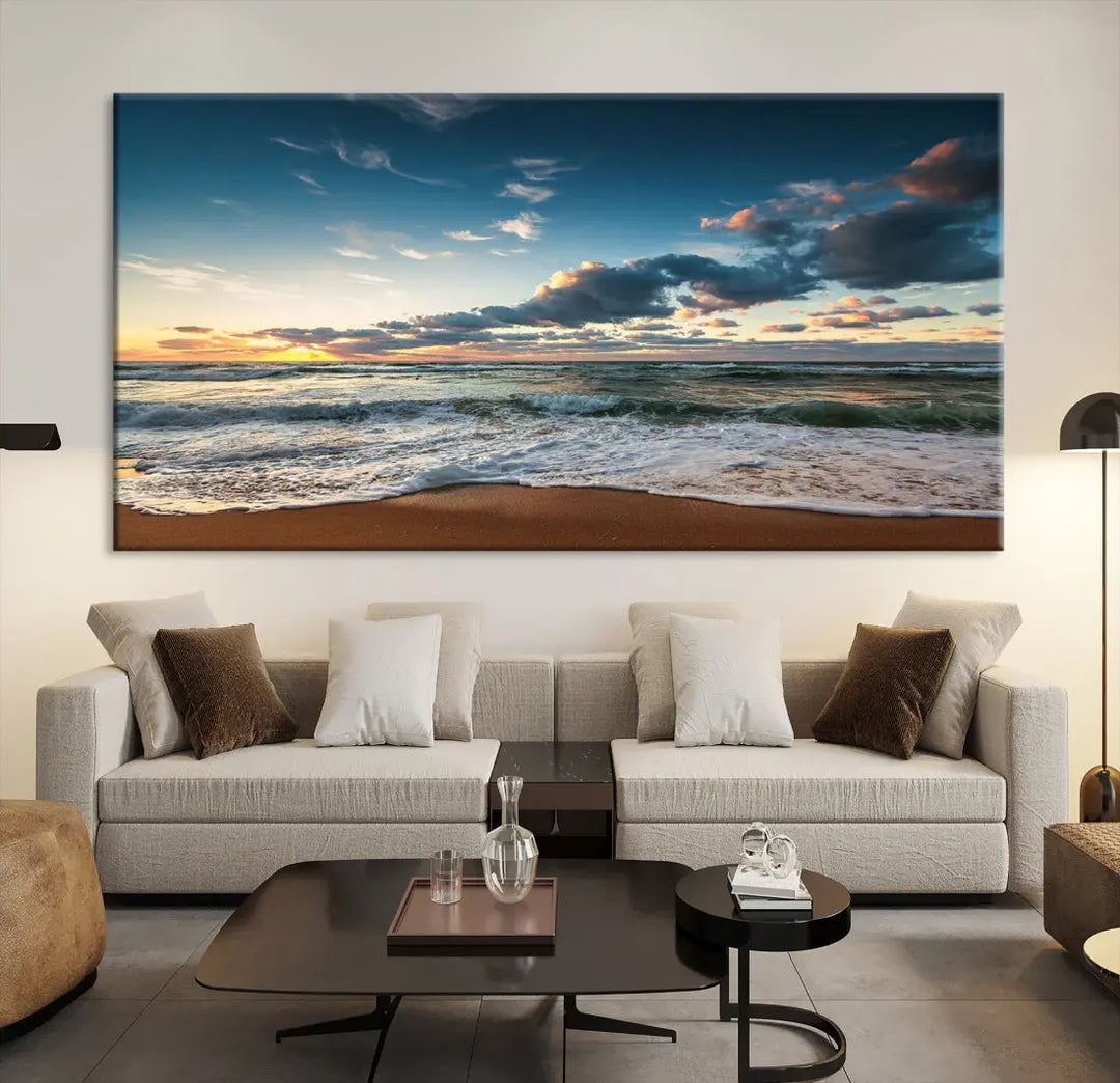 Ocean Beach Wall Art Canvas Print Sunset Artwork Print Coastal Wall Art