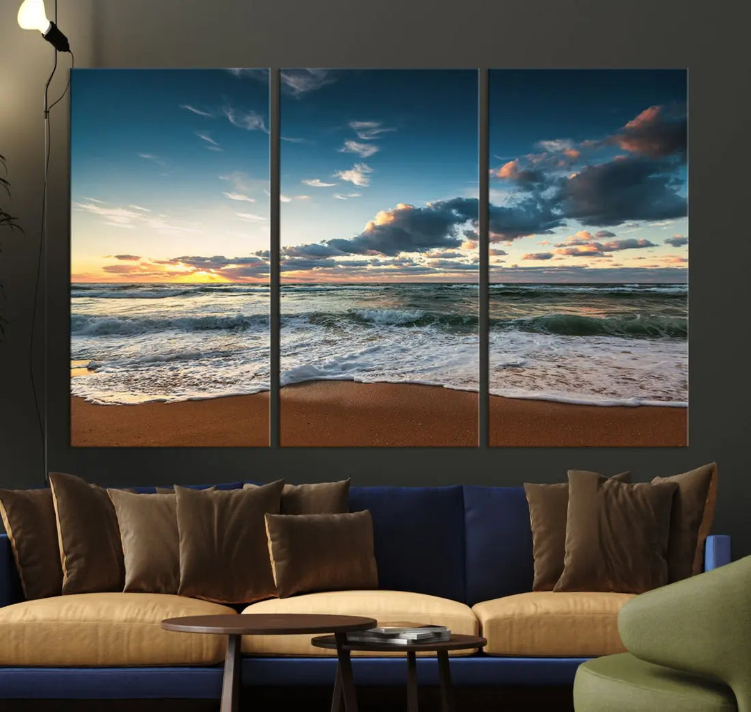 Ocean Beach Wall Art Canvas Print Sunset Artwork Print Coastal Wall Art