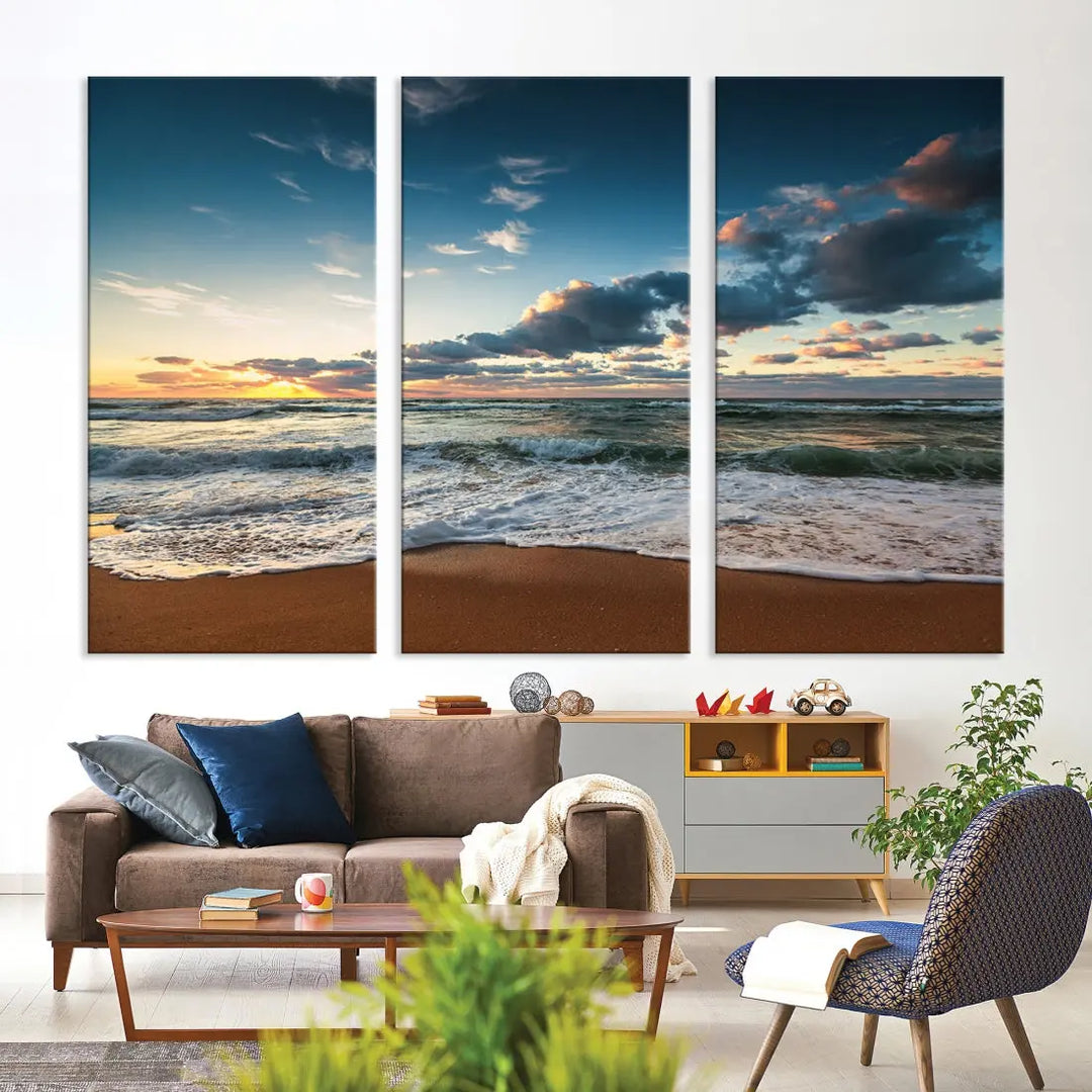 Ocean Beach Wall Art Canvas Print Sunset Artwork Print Coastal Wall Art