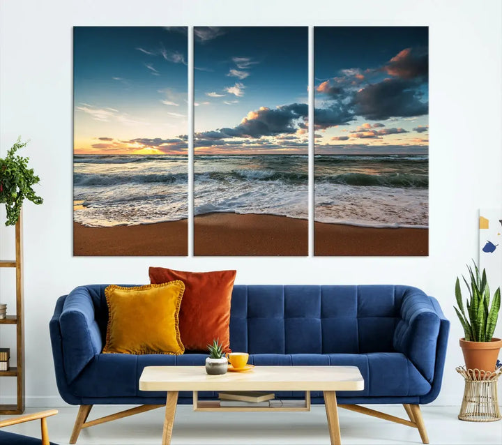 Ocean Beach Wall Art Canvas Print Sunset Artwork Print Coastal Wall Art