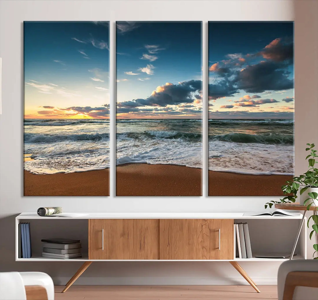 Ocean Beach Wall Art Canvas Print Sunset Artwork Print Coastal Wall Art