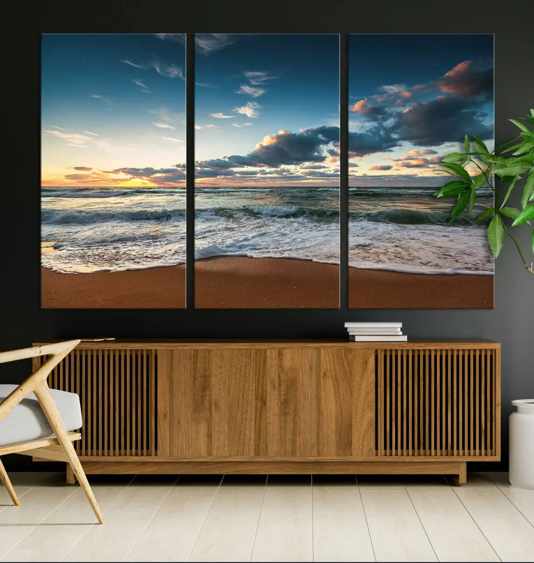 Ocean Beach Wall Art Canvas Print Sunset Artwork Print Coastal Wall Art