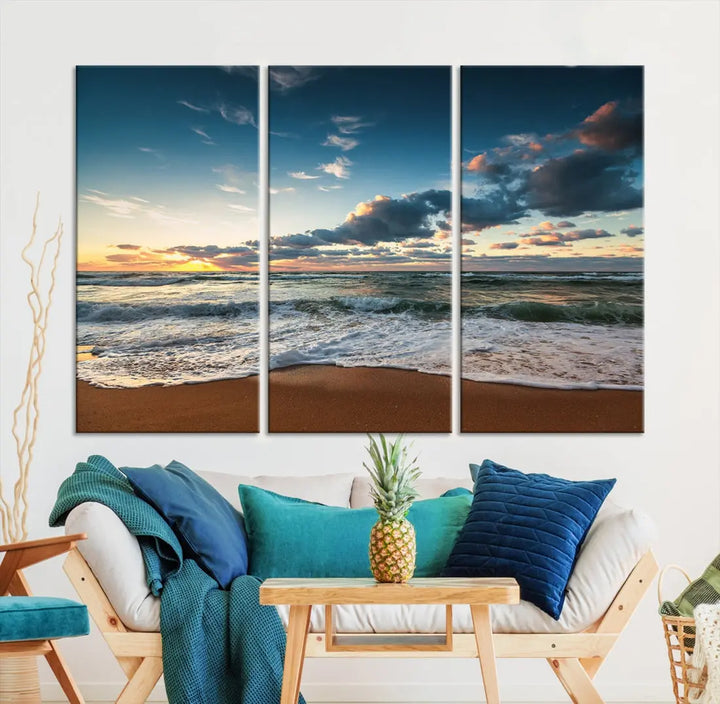 Ocean Beach Wall Art Canvas Print Sunset Artwork Print Coastal Wall Art