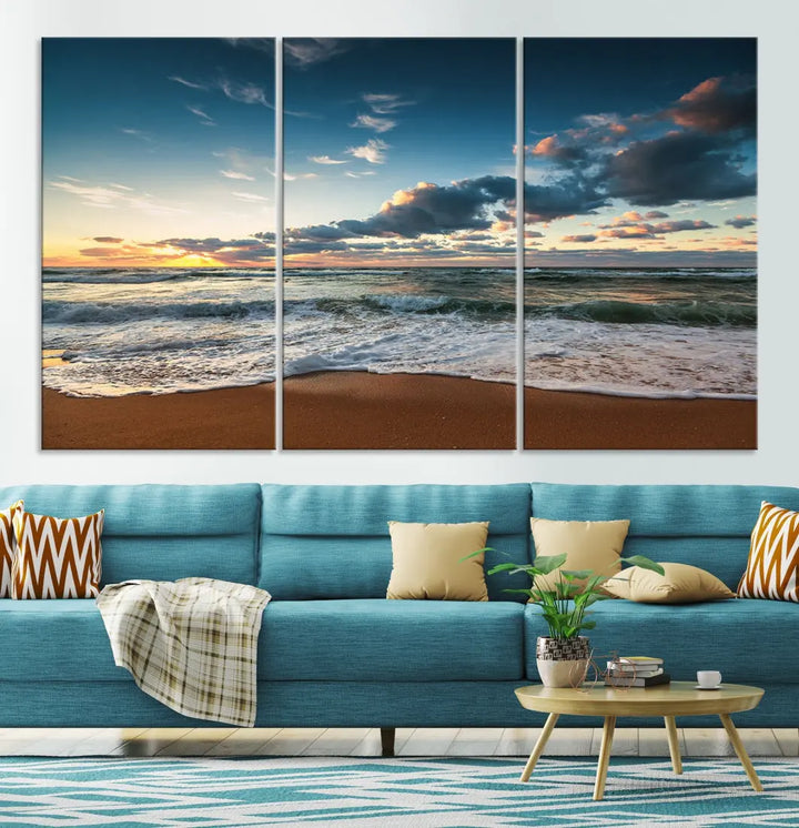 Ocean Beach Wall Art Canvas Print Sunset Artwork Print Coastal Wall Art