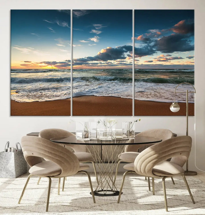 Ocean Beach Wall Art Canvas Print Sunset Artwork Print Coastal Wall Art