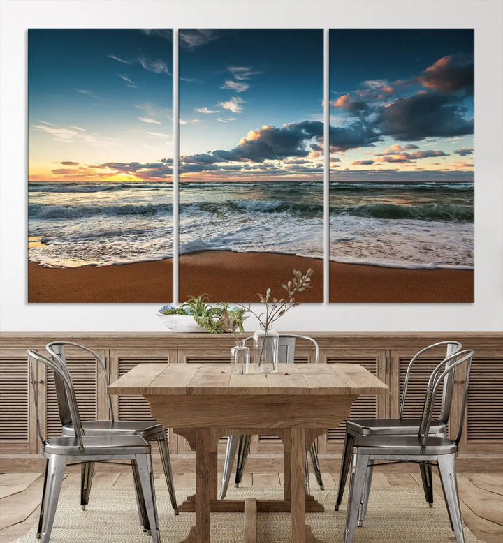 Ocean Beach Wall Art Canvas Print Sunset Artwork Print Coastal Wall Art