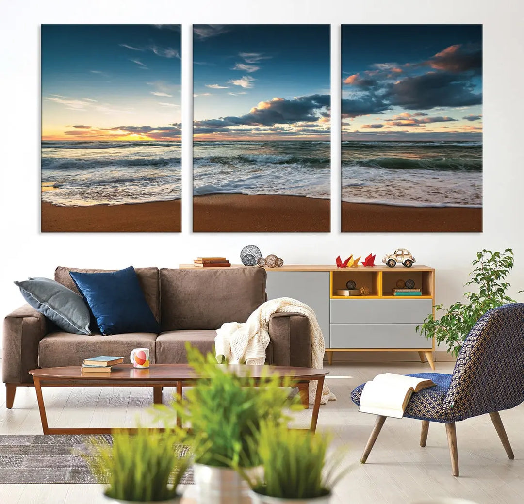 Ocean Beach Wall Art Canvas Print Sunset Artwork Print Coastal Wall Art