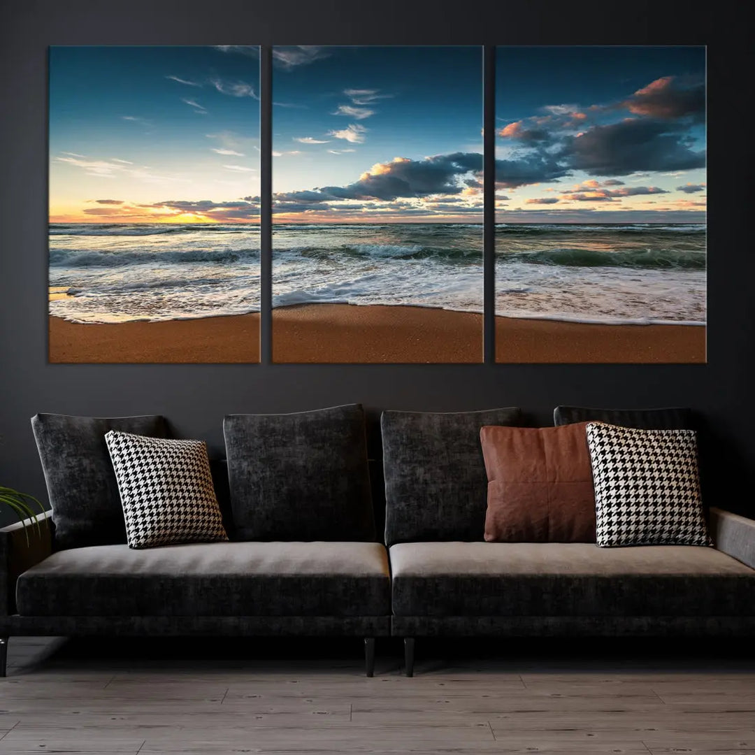 Ocean Beach Wall Art Canvas Print Sunset Artwork Print Coastal Wall Art