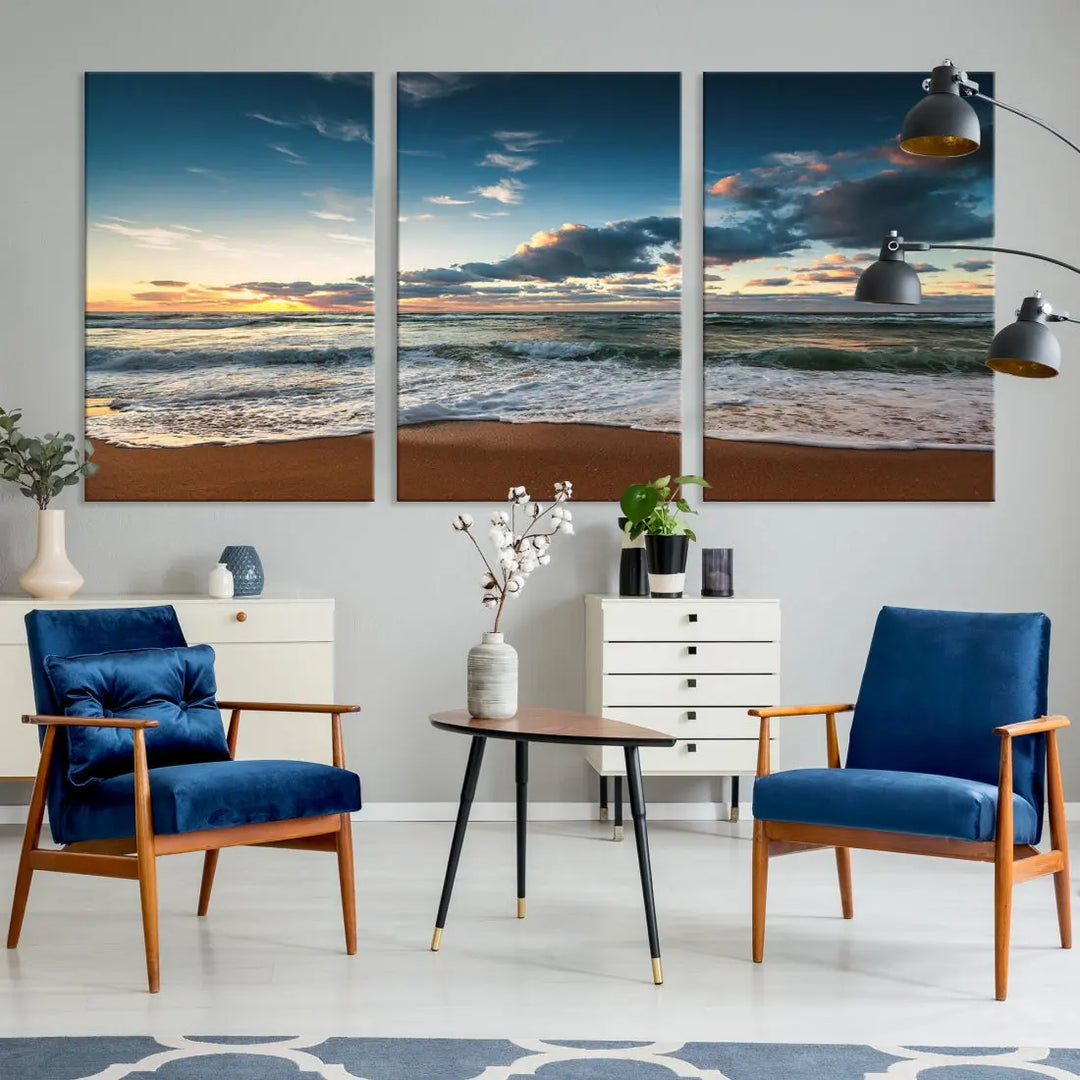 Ocean Beach Wall Art Canvas Print Sunset Artwork Print Coastal Wall Art