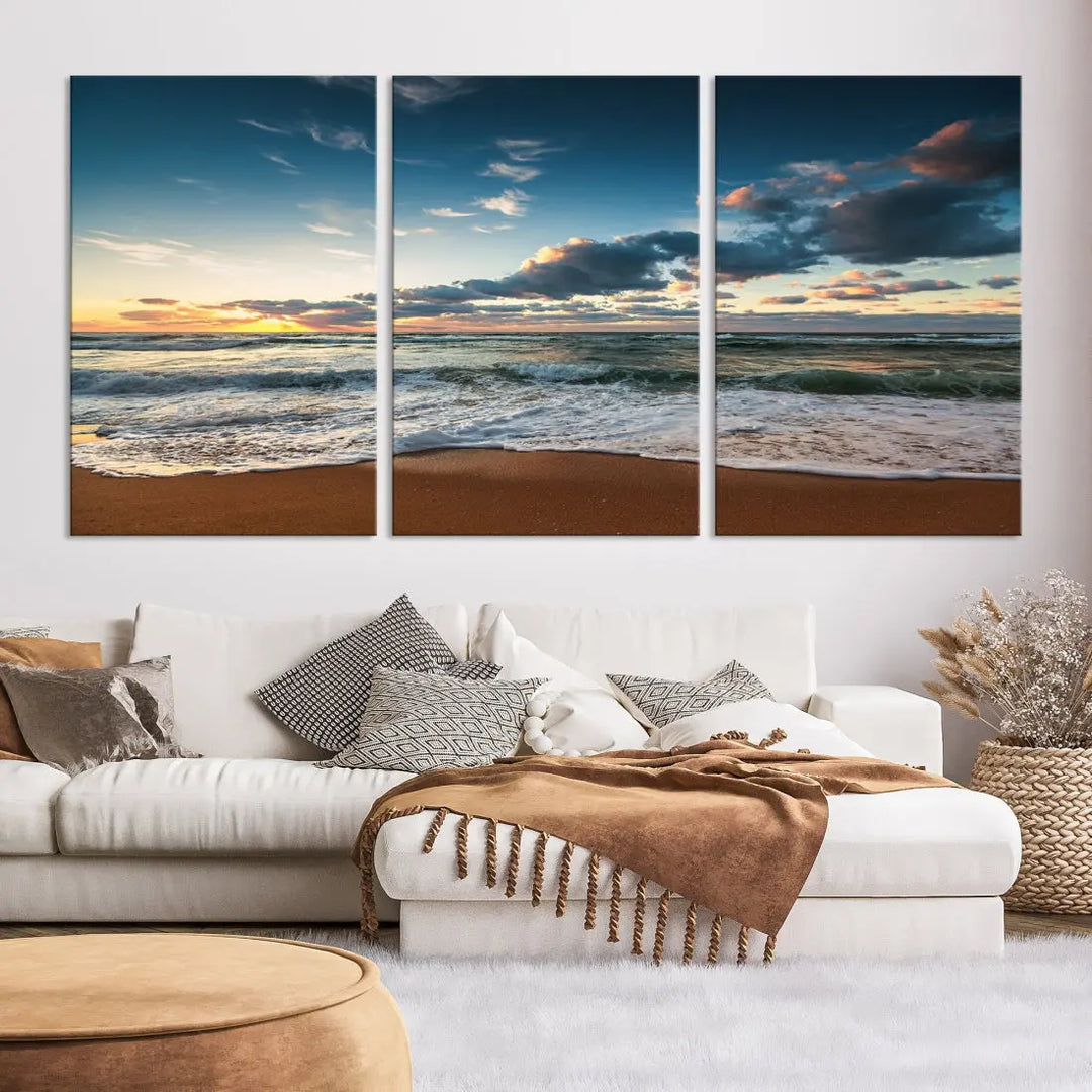 Ocean Beach Wall Art Canvas Print Sunset Artwork Print Coastal Wall Art