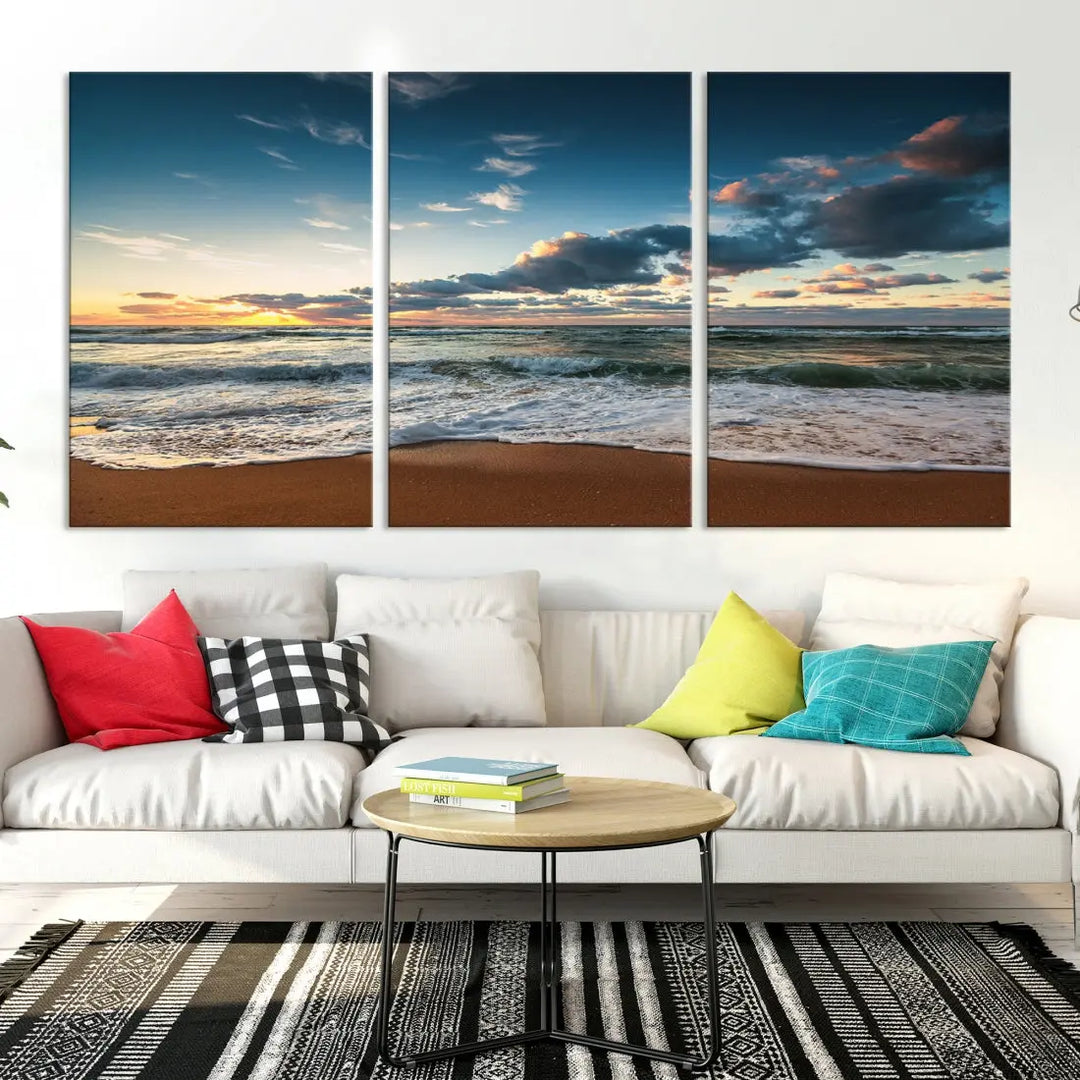 Ocean Beach Wall Art Canvas Print Sunset Artwork Print Coastal Wall Art