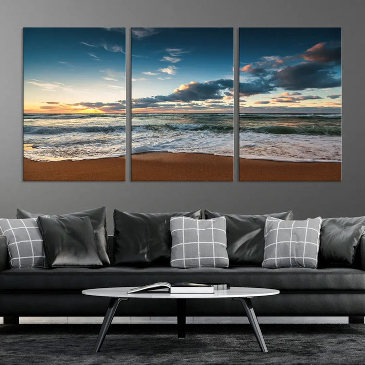 Ocean Beach Wall Art Canvas Print Sunset Artwork Print Coastal Wall Art