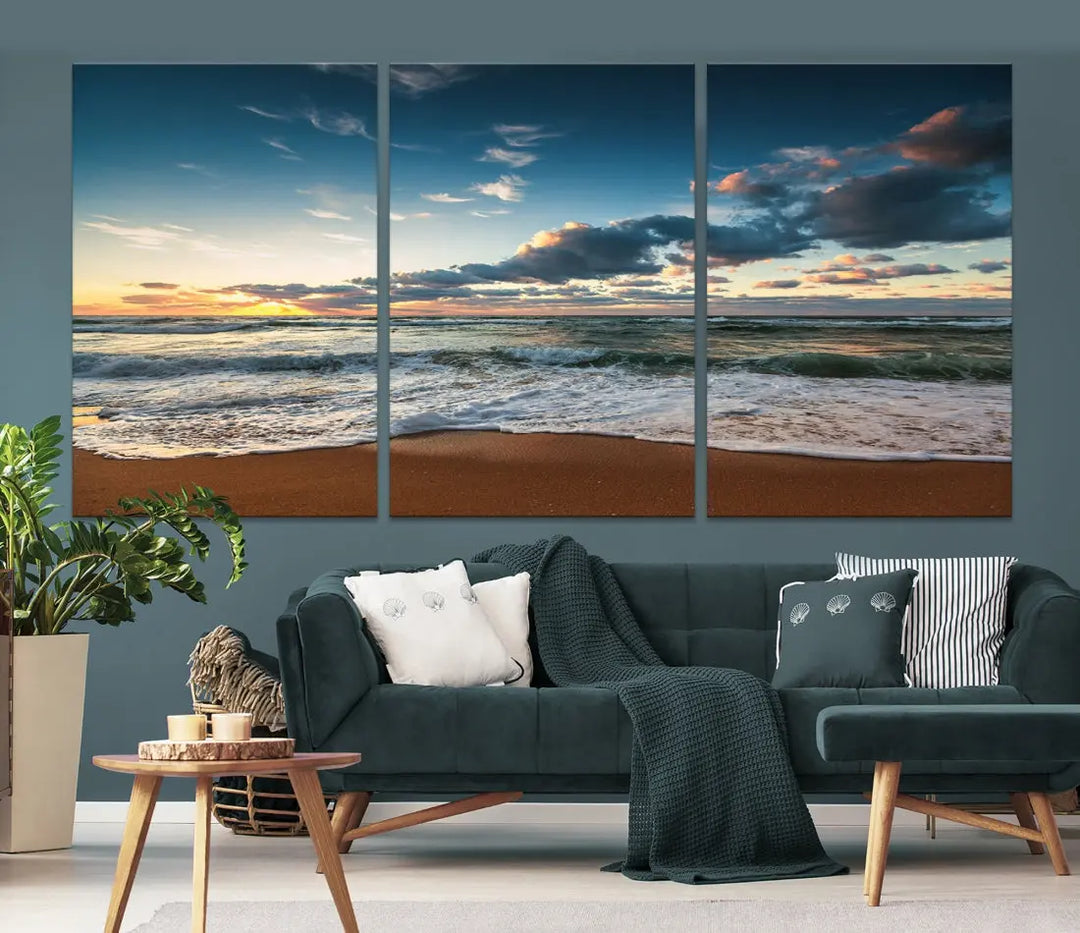 Ocean Beach Wall Art Canvas Print Sunset Artwork Print Coastal Wall Art