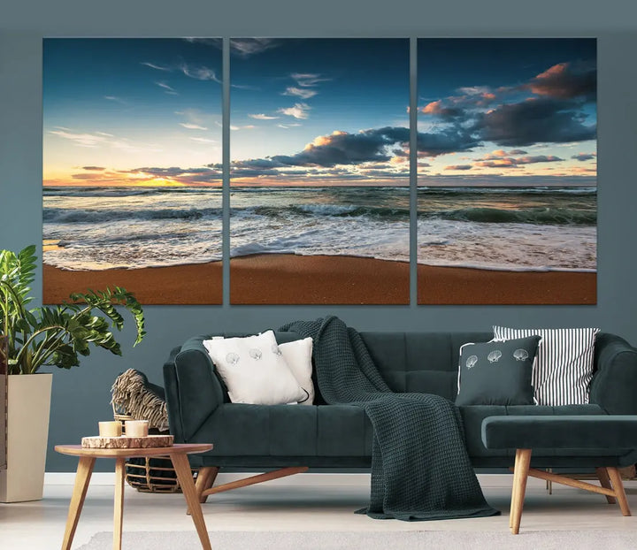 Ocean Beach Wall Art Canvas Print Sunset Artwork Print Coastal Wall Art