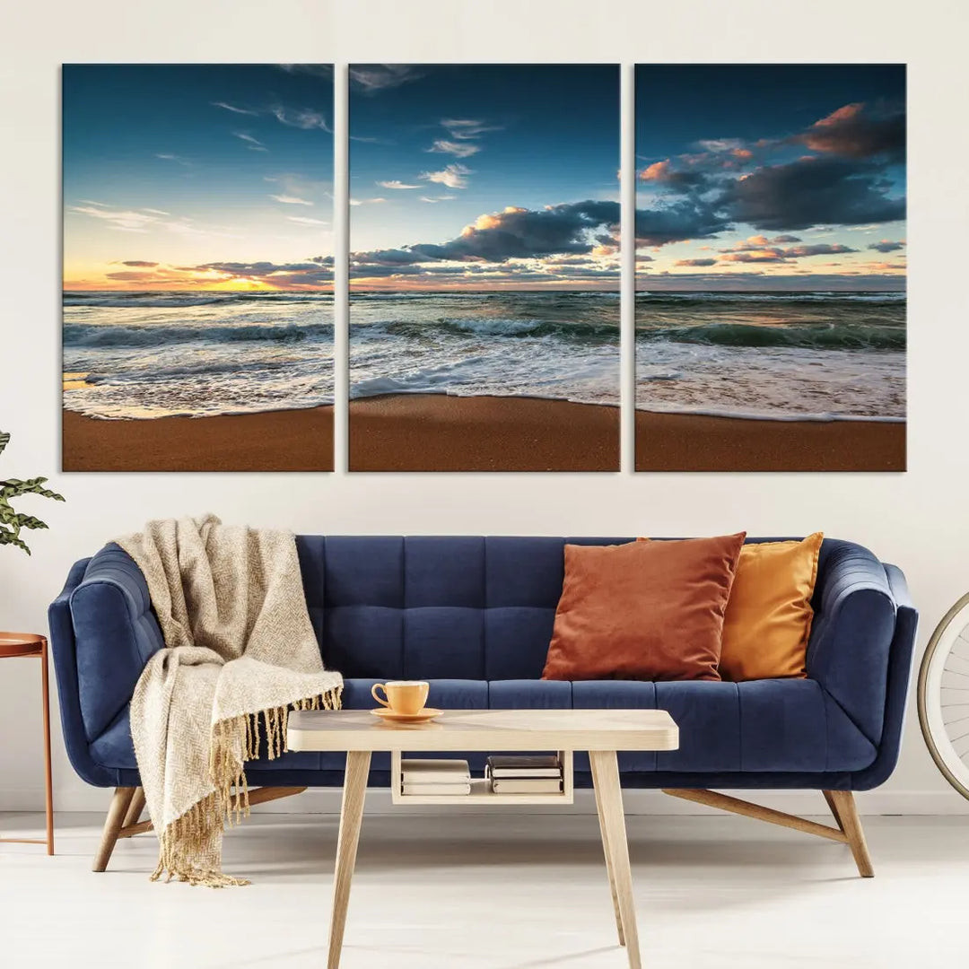 Ocean Beach Wall Art Canvas Print Sunset Artwork Print Coastal Wall Art