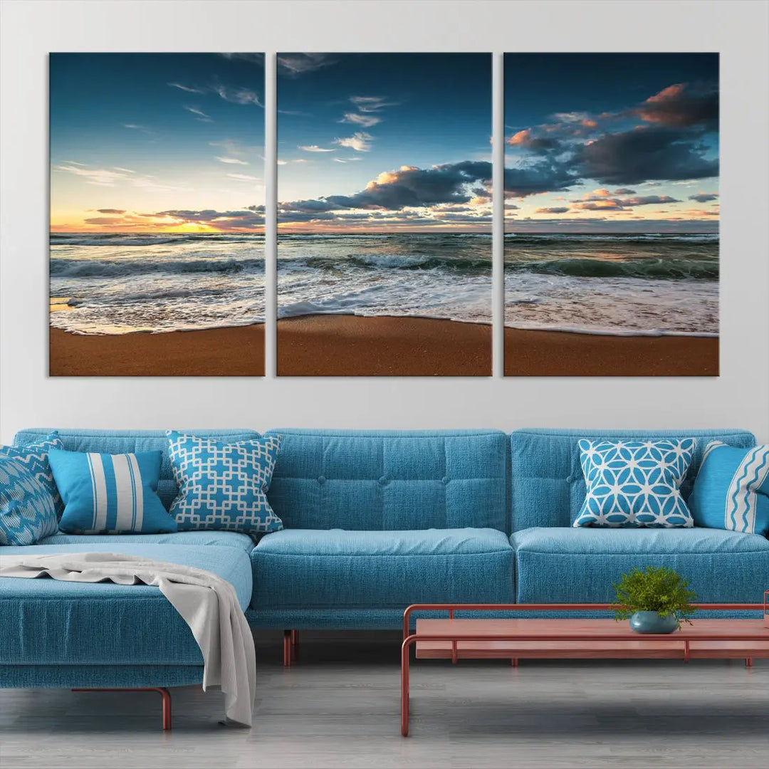 Ocean Beach Wall Art Canvas Print Sunset Artwork Print Coastal Wall Art