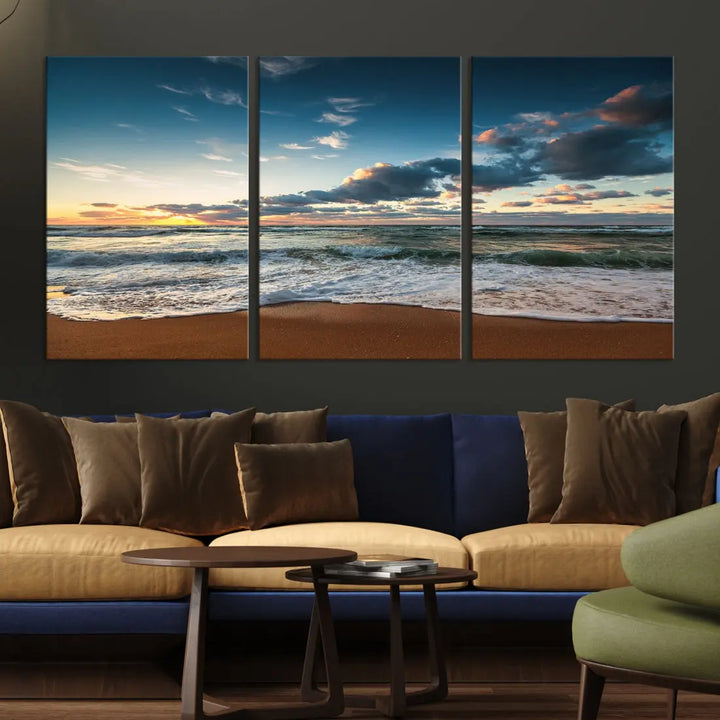 Ocean Beach Wall Art Canvas Print Sunset Artwork Print Coastal Wall Art