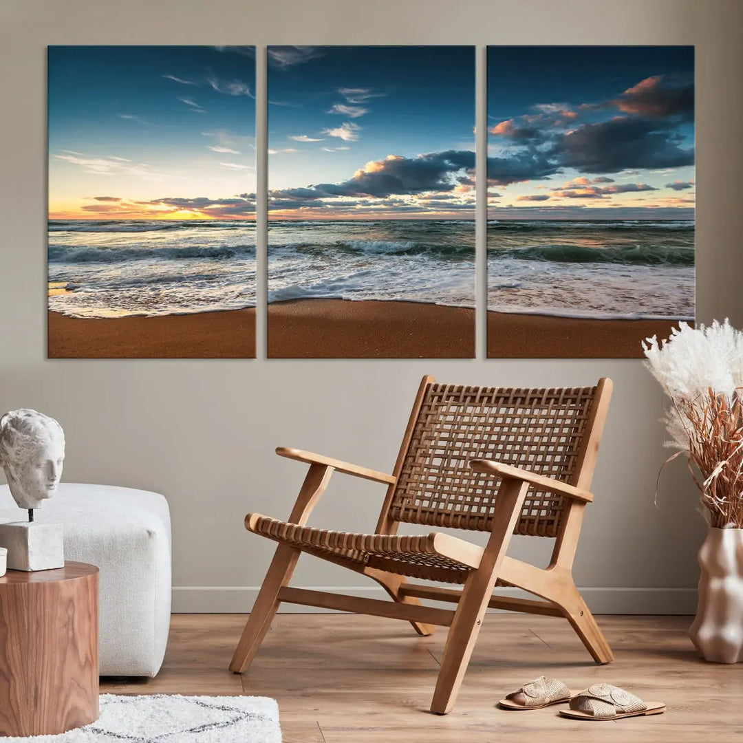 Ocean Beach Wall Art Canvas Print Sunset Artwork Print Coastal Wall Art