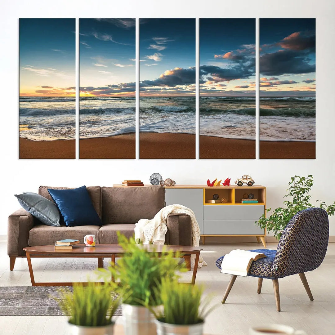 Ocean Beach Wall Art Canvas Print Sunset Artwork Print Coastal Wall Art