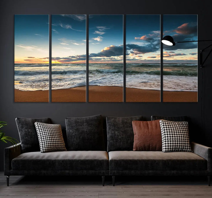 Ocean Beach Wall Art Canvas Print Sunset Artwork Print Coastal Wall Art