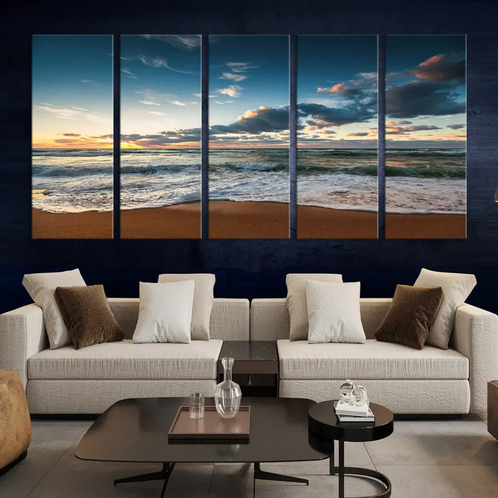 Ocean Beach Wall Art Canvas Print Sunset Artwork Print Coastal Wall Art