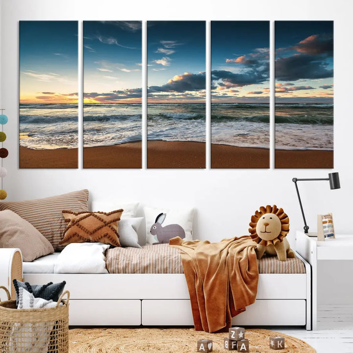 Ocean Beach Wall Art Canvas Print Sunset Artwork Print Coastal Wall Art