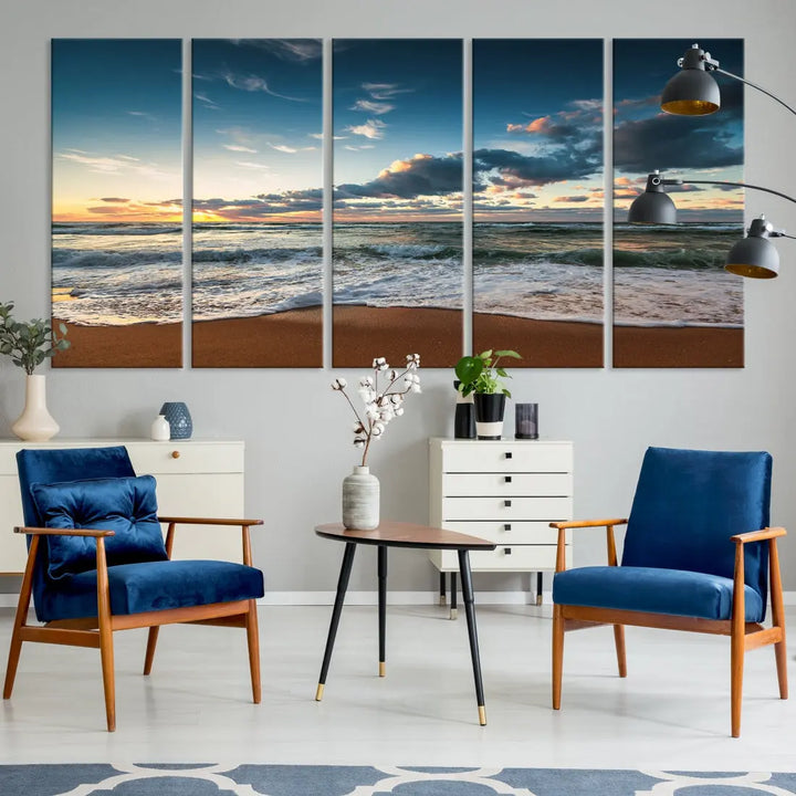 Ocean Beach Wall Art Canvas Print Sunset Artwork Print Coastal Wall Art