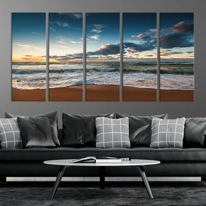 Ocean Beach Wall Art Canvas Print Sunset Artwork Print Coastal Wall Art