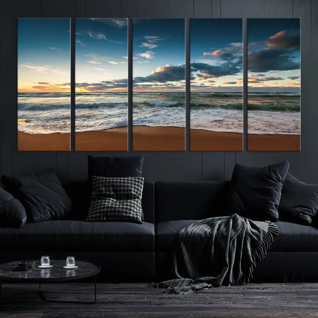 Ocean Beach Wall Art Canvas Print Sunset Artwork Print Coastal Wall Art