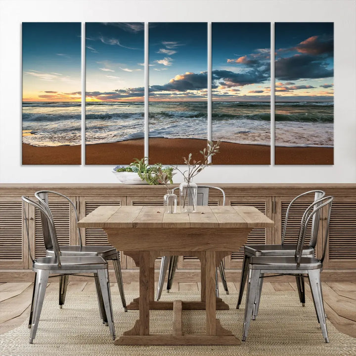 Ocean Beach Wall Art Canvas Print Sunset Artwork Print Coastal Wall Art