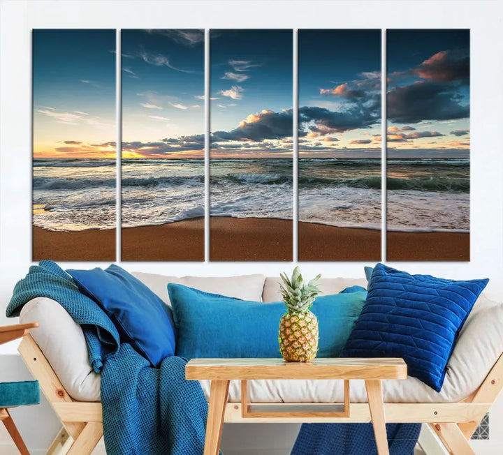 Ocean Beach Wall Art Canvas Print Sunset Artwork Print Coastal Wall Art